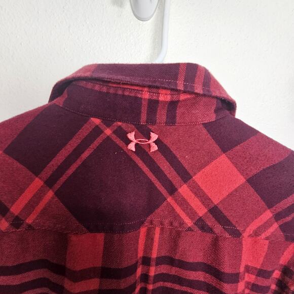 Under Armour Flannel Shirt Red Plaid Coldgear Button Front Long Sleeve Men S - Picture 8 of 8
